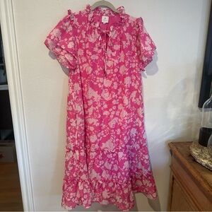 J. Marie Pink Floral Tiered Midi Boho Dress Size S